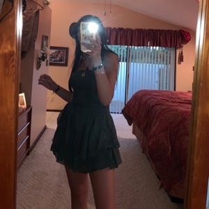 Army green strapless tie dress